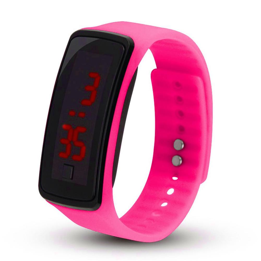 Vrouwen Led Sport Horloge Zachte Siliconen Horlogeband Elektronische Horloge Vrouwelijke Flexibele Verstelbare Digitale Horloge Met Pin-En-Tuck: Rose Red