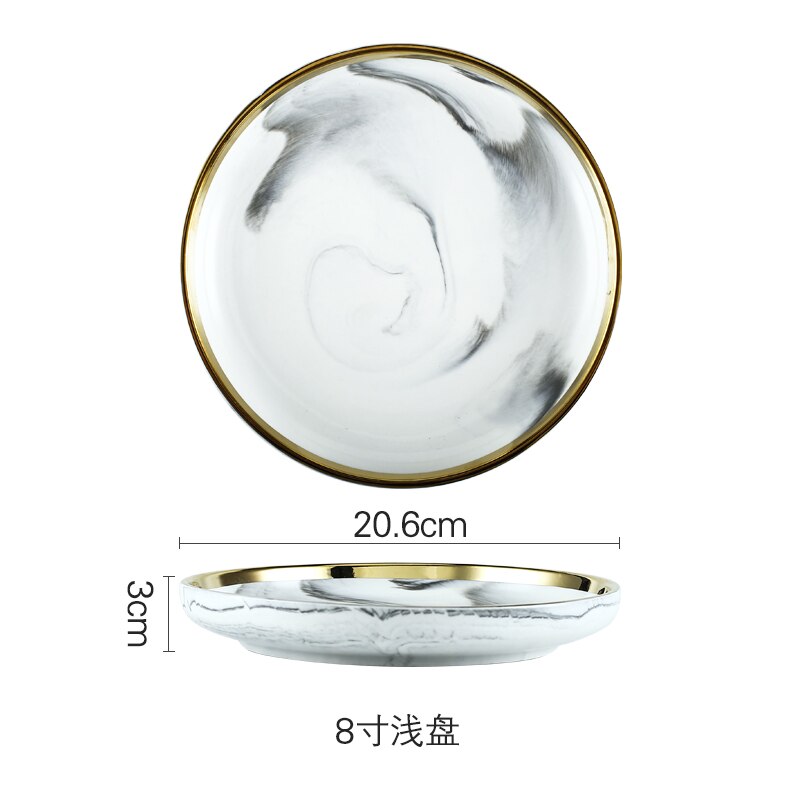 Phnom Penh Marmer Servies Keramische Plaat Thuis Plaat Servies Set Restaurant Decoratieve Servies Ronde Schalen en Borden Sets: 20.6x3cm
