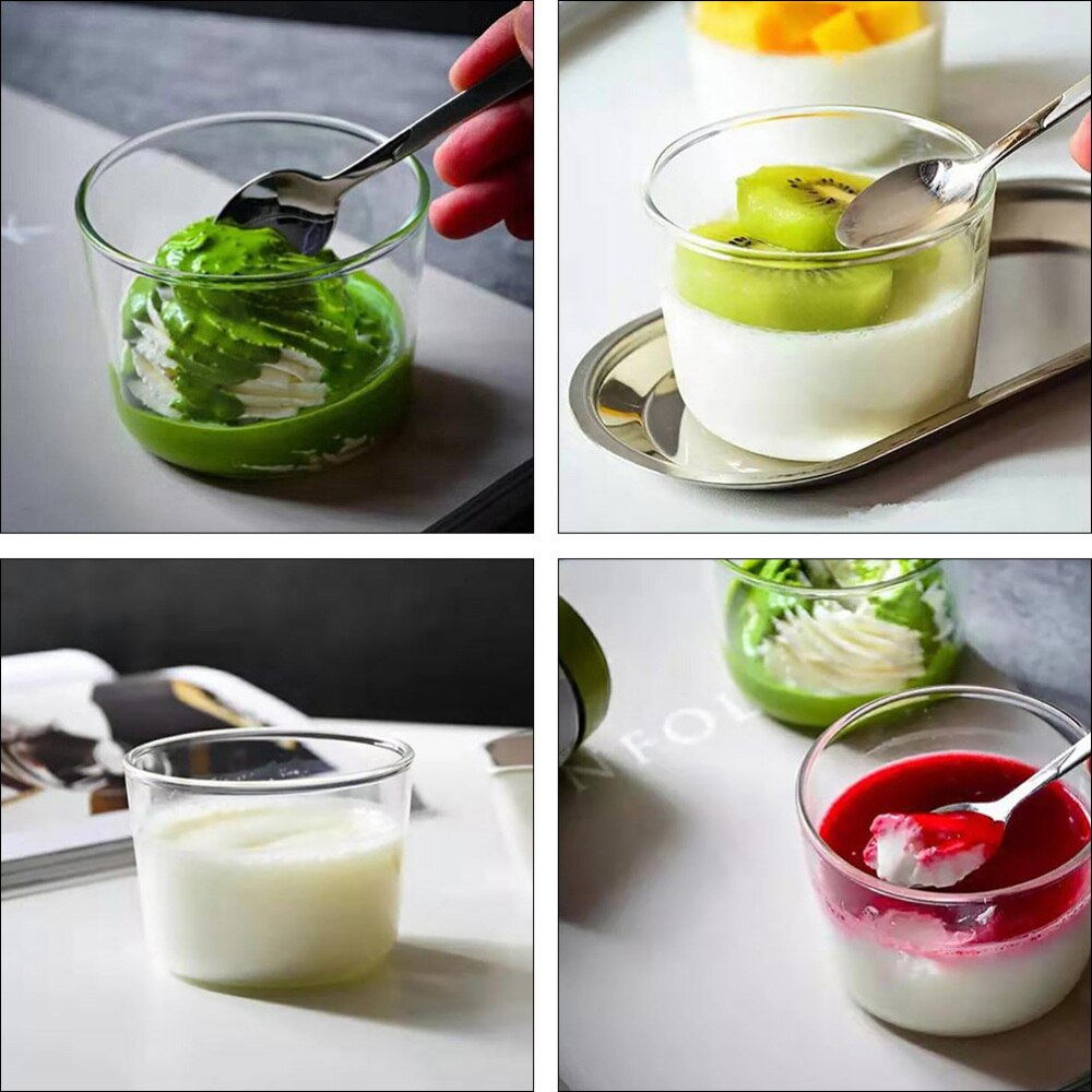 2pcs Glass Tableware Fruit Dessert Yogurt Cups Kitchen Transparent Yogurt Cups