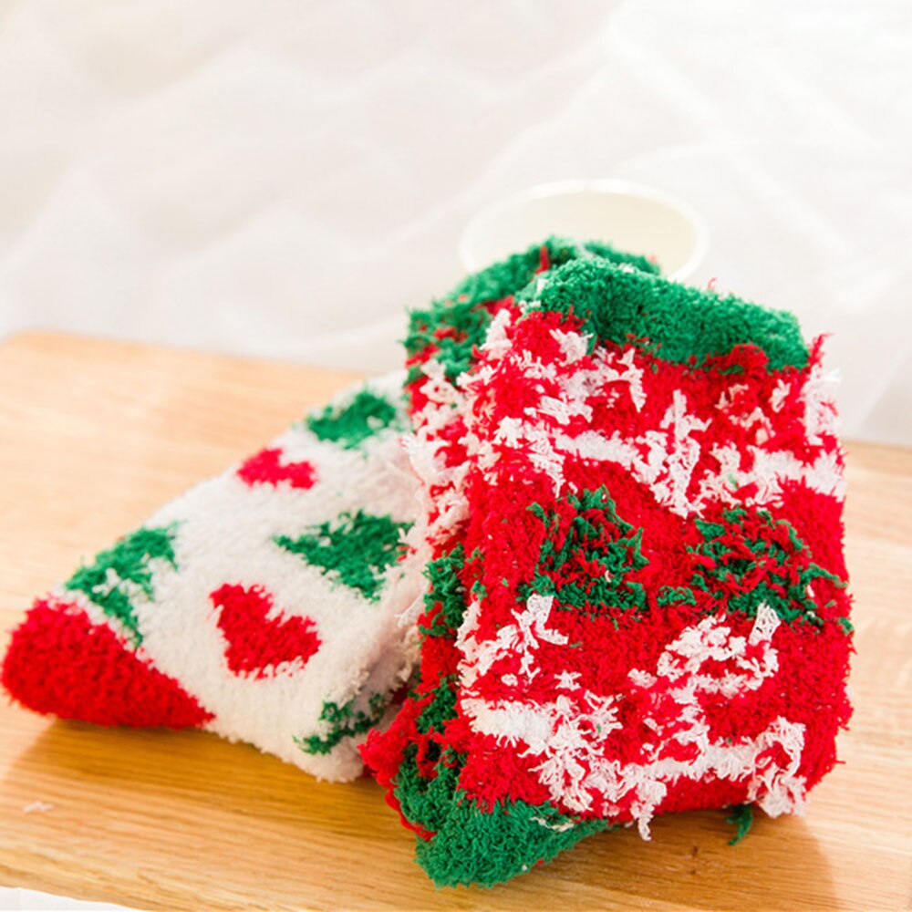 1 Paar Warm Vrouwen Mannen Sokken Kerstcadeau Sok Leuke Dikke Coral Fleece Volwassen Herfst En Winter Kerst Sokken