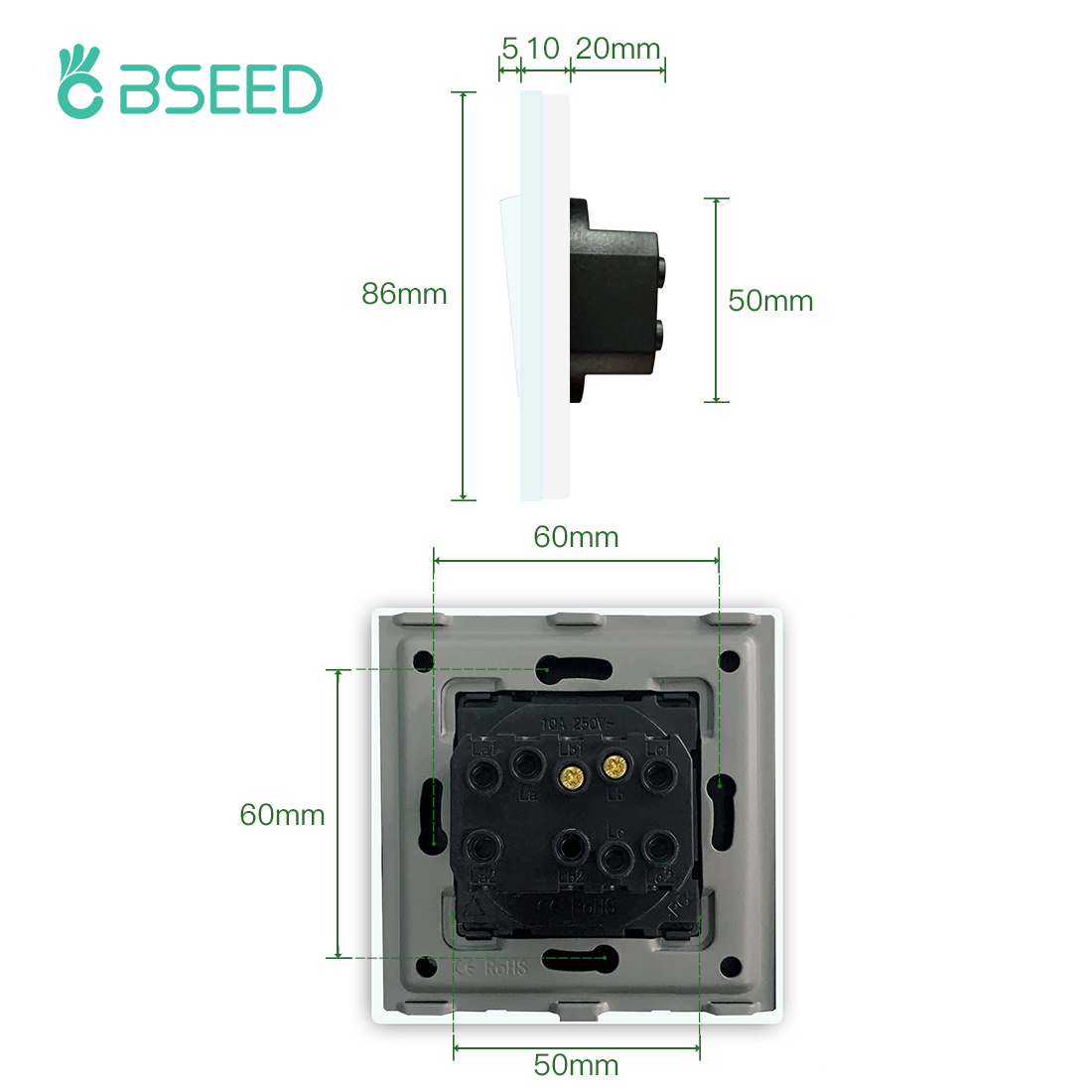 Bseed Eu Standaard Mechanische Knop Schakelaar Deurbel Schakelaar Gehard Galsframe Drukschakelaar Voor Huis Hotel