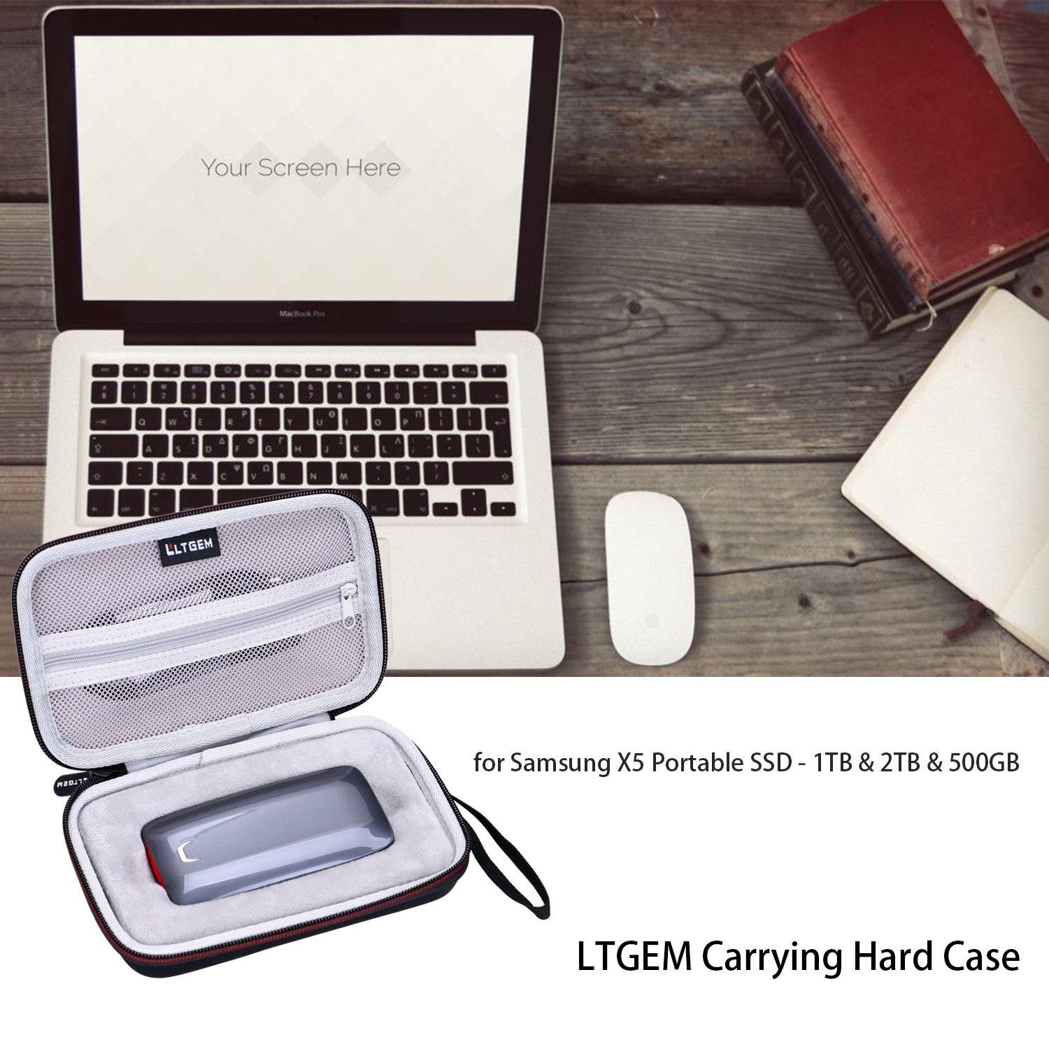 LTGEM EVA Hard Case for Samsung X5 Portable SSD 1TB &amp; 2TB &amp; 500GB - Thunderbolt 3 External SSD Case