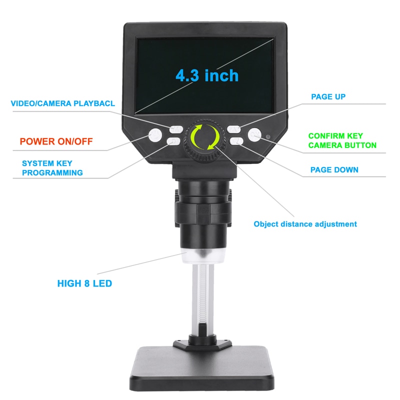 G1000 1000X digital microscope for mobile phone repair soldering electronic video Microscopes 4.3 inch HD LCD