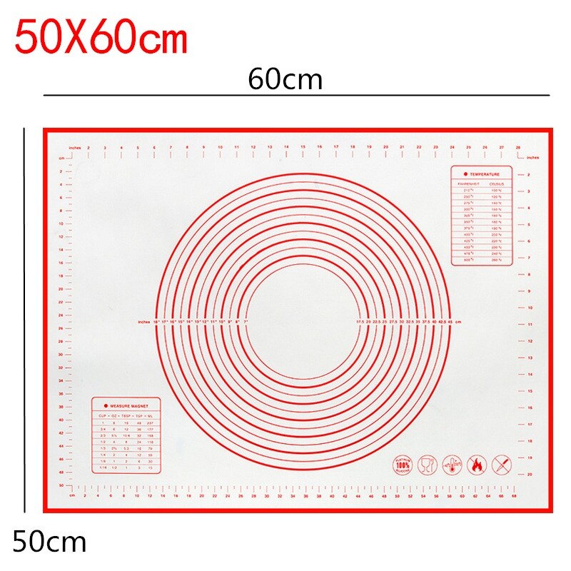 Kneading Dough Mat Silicone Baking Mat Pizza Dough Mat Maker Pastry Kitchen Cooking Gadgets Bakeware Kneading Pad Accessories: 50x60cm red