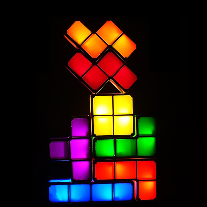 Upgrade Diy Nachtlampje Kleurrijke Stapelbaar Tangram Puzzel 7 Stuks Led Inductie Grijpende Licht 3D Speelgoed