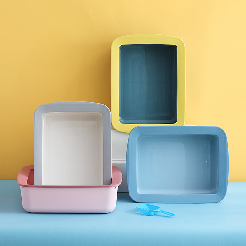 Rectangular litter box cat toilet cat supplies small semi-enclosed litter box color splash-proof