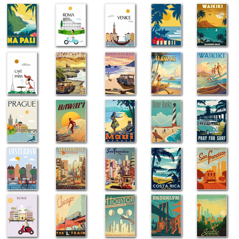 25 stk blandet plakat stil rejse landskab logo roma paris los japan chicago hawaii bagage laptop køleskab klistermærke vandtæt mærkat