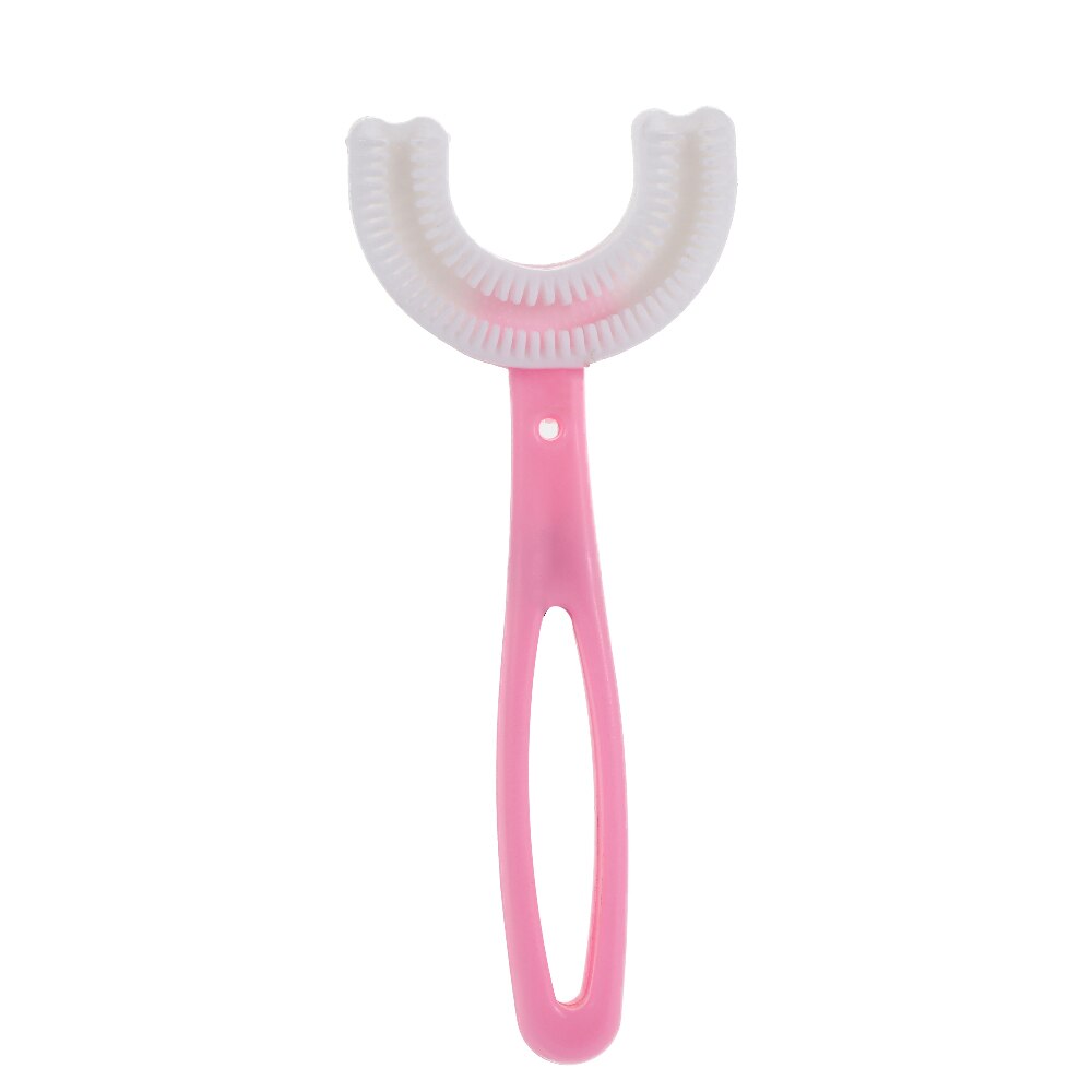Bambini portatili in Silicone 2-12 anni spazzolini da denti per bambini cura orale spazzolini da denti a forma di U spazzole per la pulizia dei denti: pink Age 6-12