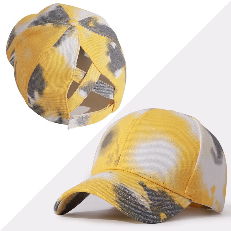 Tie-dye open kruis paardenstaart pet mannen en vrouwen zonnescherm cricketpet baseballpet cricketpet pet: Geel