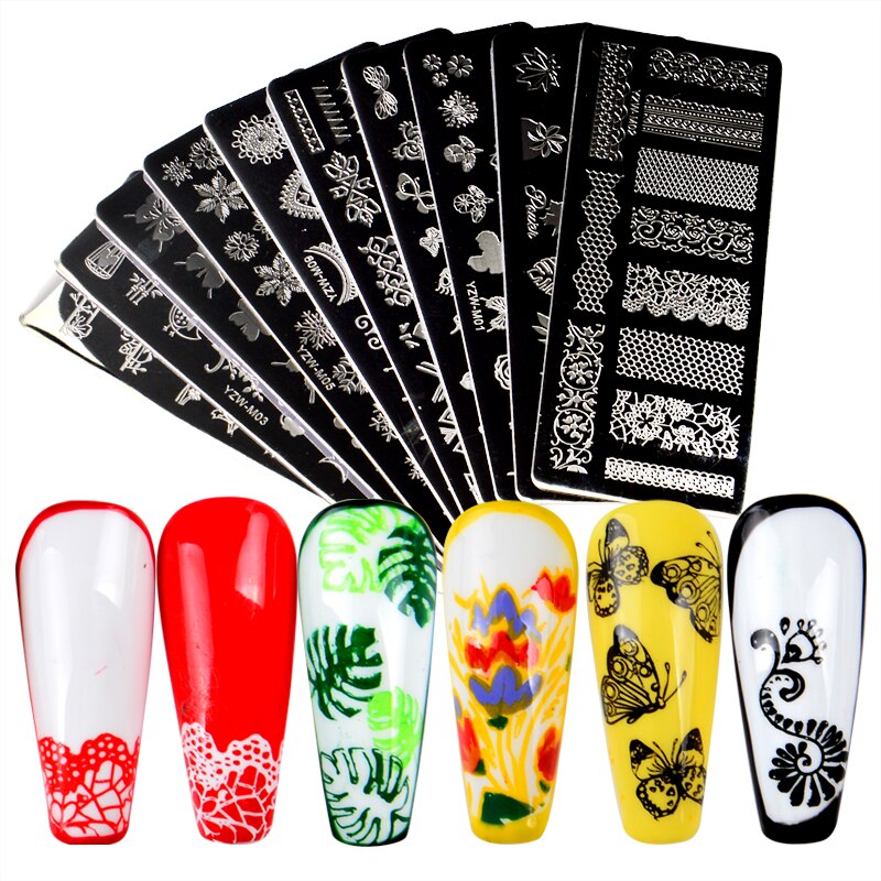 1pc rektangulära nagelstämplingsmallar blomma kärleksdjur 10 x 4cm bildplattor i rostfritt stål polish manikyr stencil