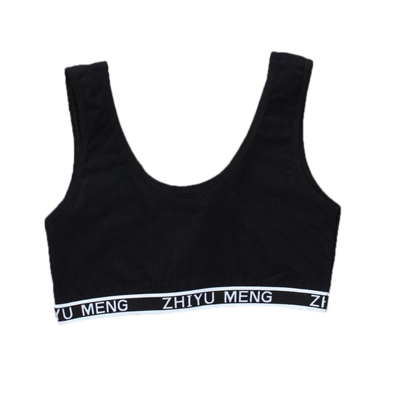 Niños algodón deportes entrenamiento Bra ropa interior de letras de Color impreso escote adolescente pubertad chica Bralette sin aros chaleco: Black