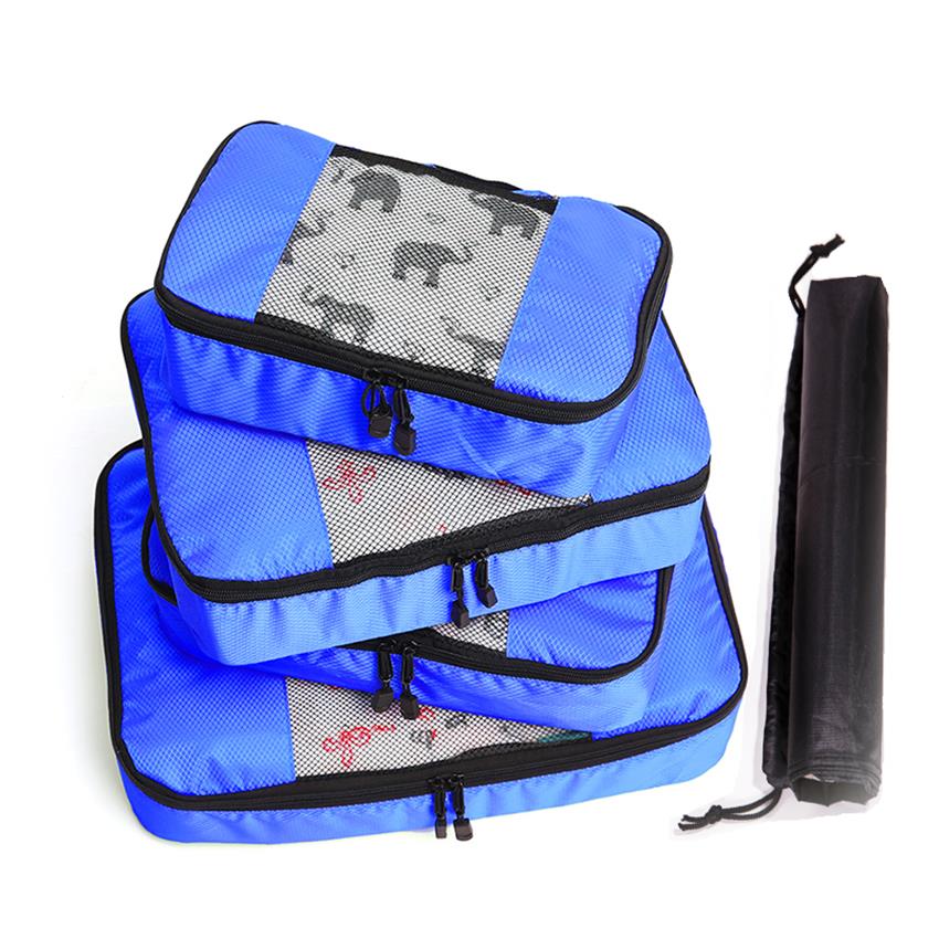 Men Women Children's Nylon Foldable Travel Bag Large Capacity Hand Luggage Waterproof Packing Cubes Travel Luggage Organizer: NAVY BLUE 4 Set