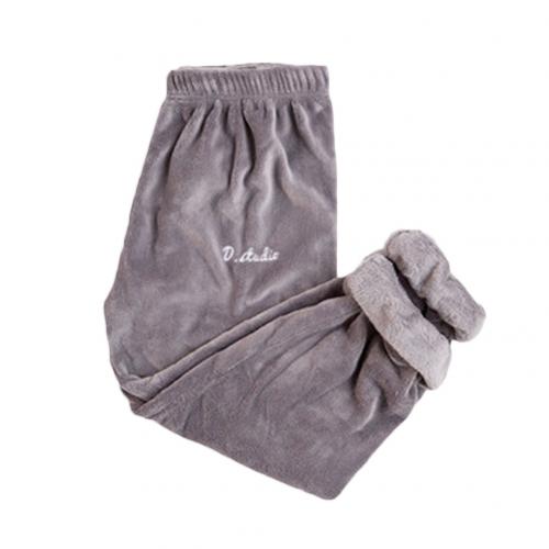 Leisure Lady Solid Color Elastic Waist Ankle Tie Warm Fleece Pajama Pants Trousers