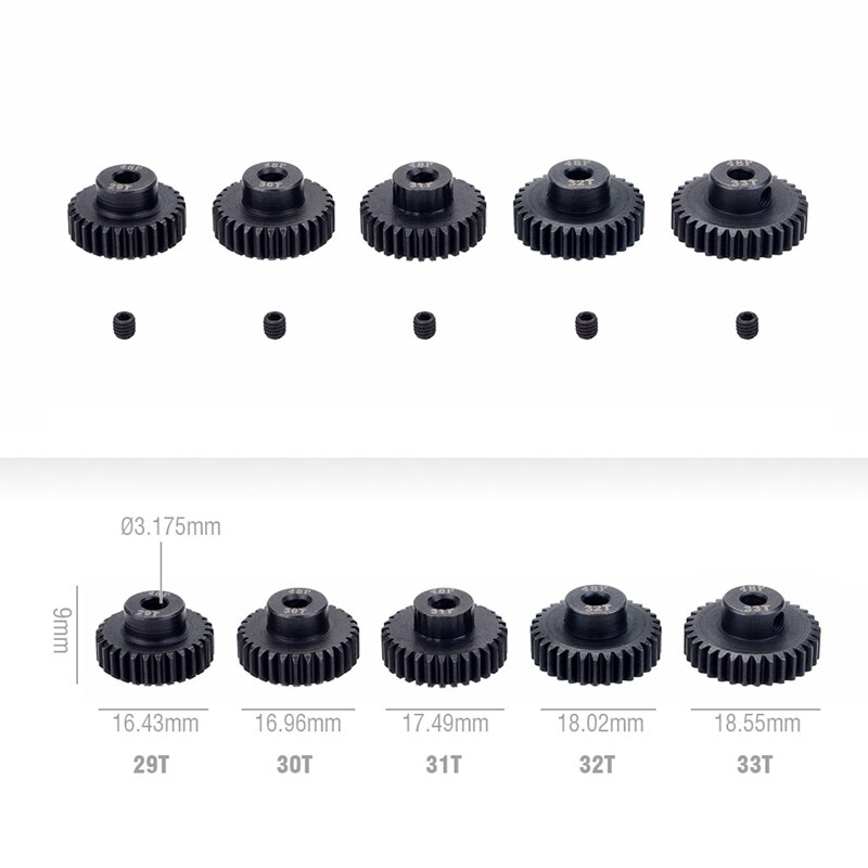 5PCS 48DP 3.175mm Metal Pinion Motor Gear Set for 1/10 RC Car Motor