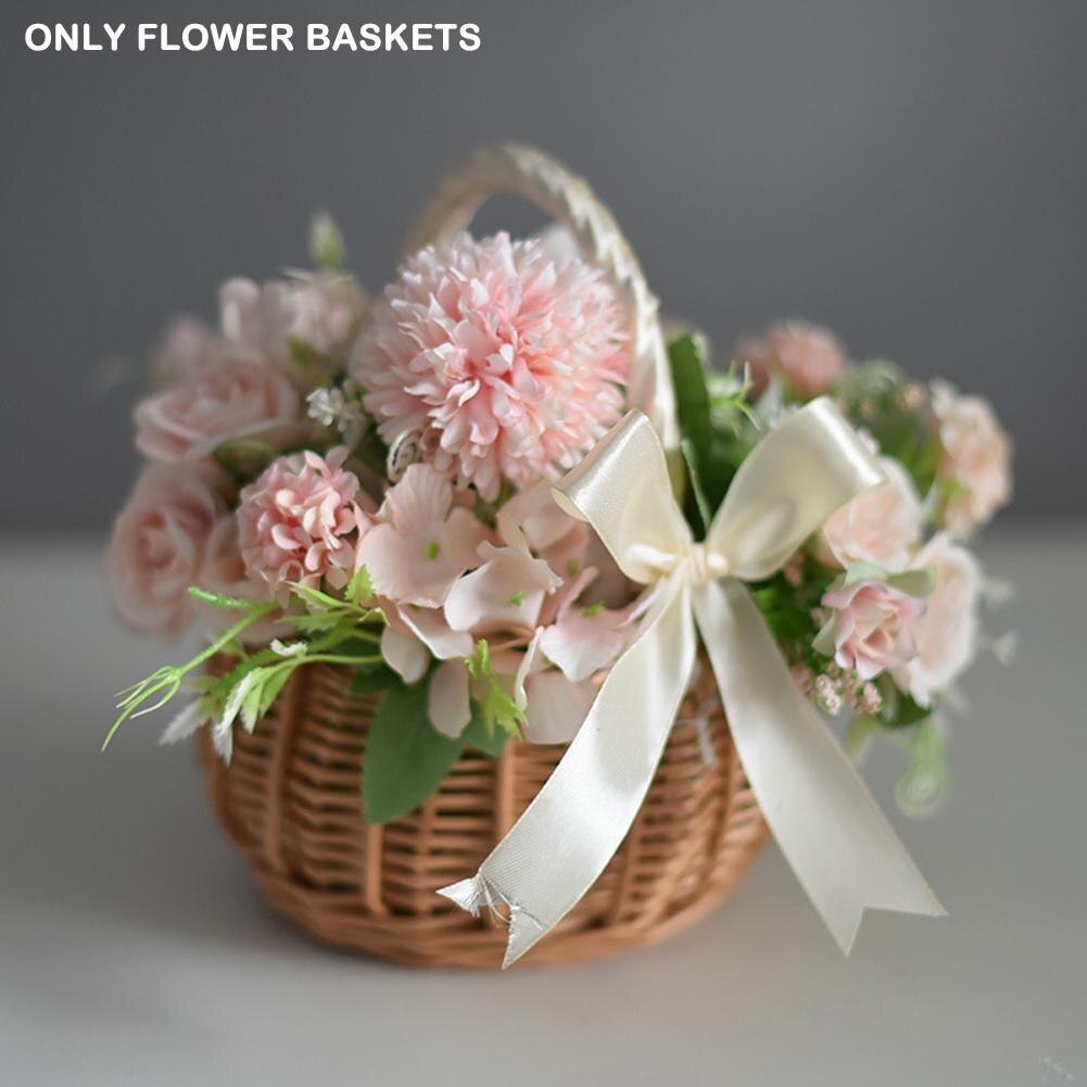 Bryllup blomsterkurv blomsterpige kurv blonder perle romantisk hvid rhinsten dekoration til bryllup ceremoni fest kurv
