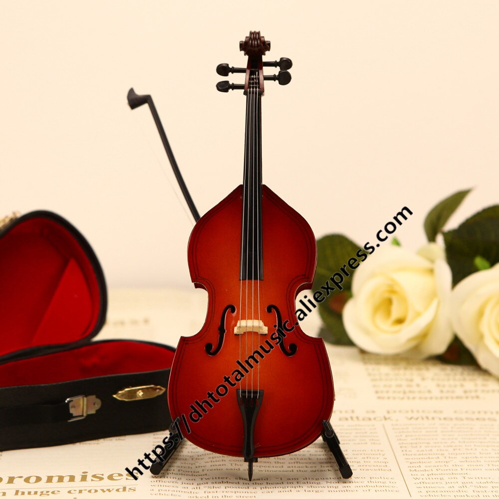 Mini doppel Bass mit Unterstützung Miniatur Kontrabass Holz Musical Instrumente Sammlung Dekorative Ornamente Modell