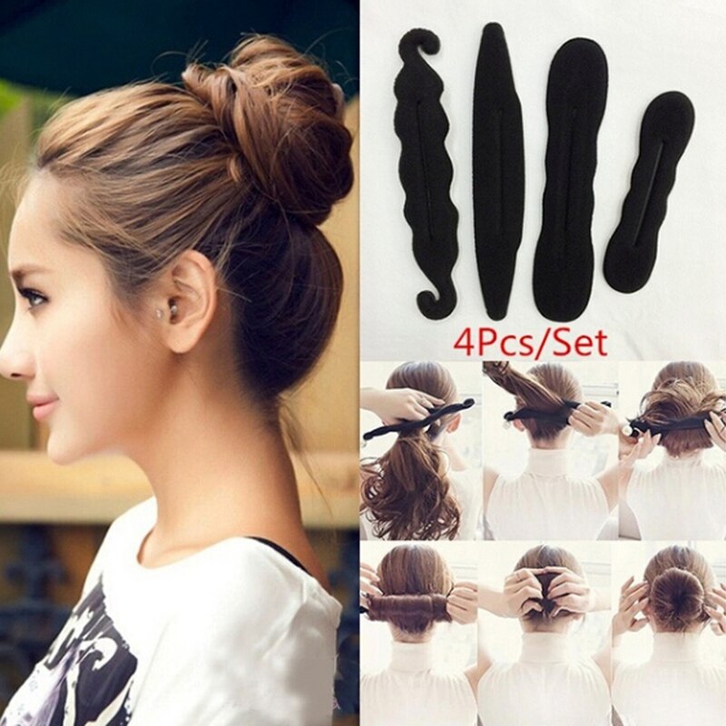 4 pièces/ensemble magique mousse éponge pince chignon bigoudi coiffure torsion Maker outil Dount torsion cheveux accessoires style: 4pcs shown