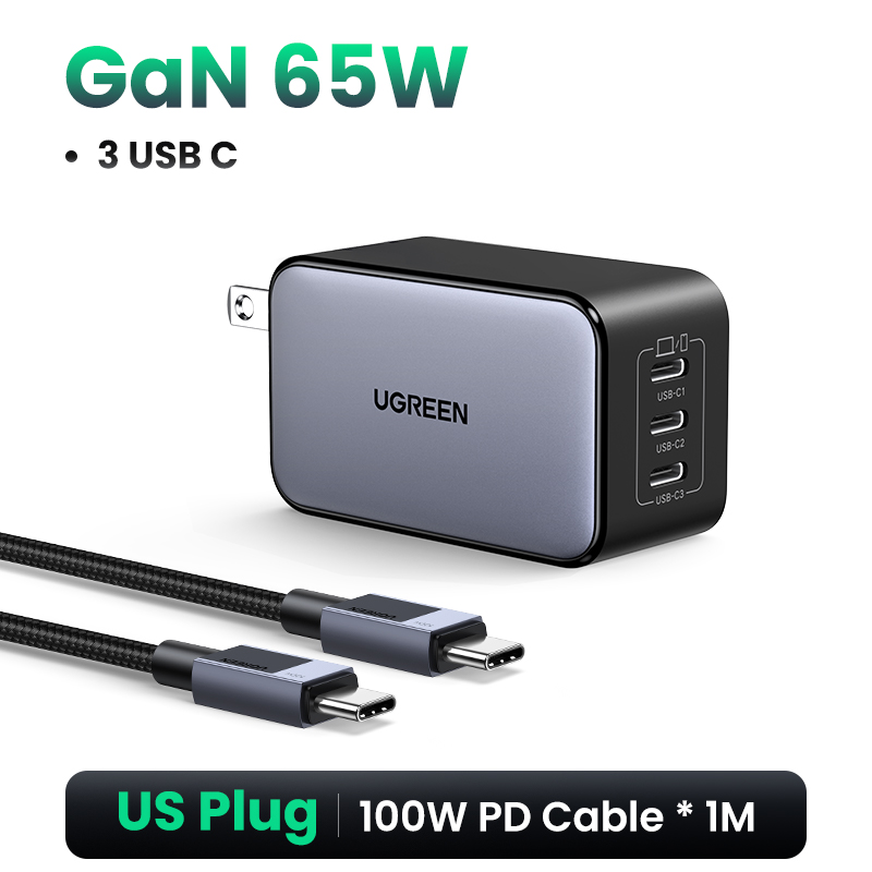 Ugreen 65W Gan Oplader Snel Opladen 4.0 3.0 Pps Pd 3.0 Snellader 3 Usb C Voor Macbook Air Laptops Tablets Iphone 16 15 14 Pro: Br