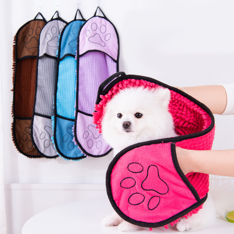 Soft Dog Bath Robe Towel Quick Super Absorbent Pet Bath Towel Cat Bath Towel Convenient Pet Cleaning Washcloth Pet Accessories