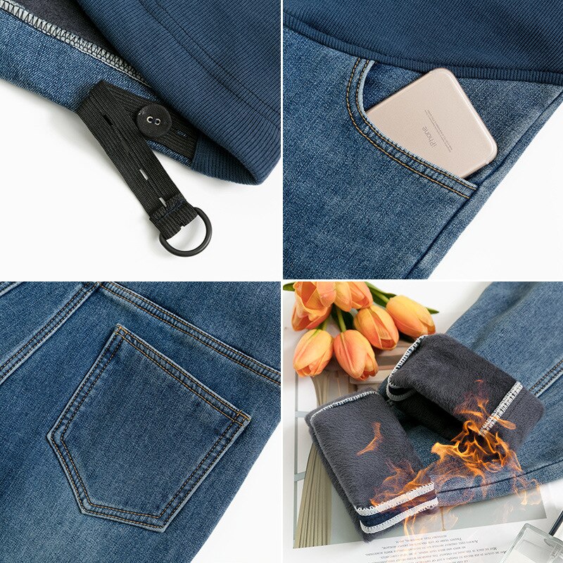Varme jeans barselbukser til gravide kvinder bukser afslappet løs vinter fleece jeans graviditetsbukser barsel tøj