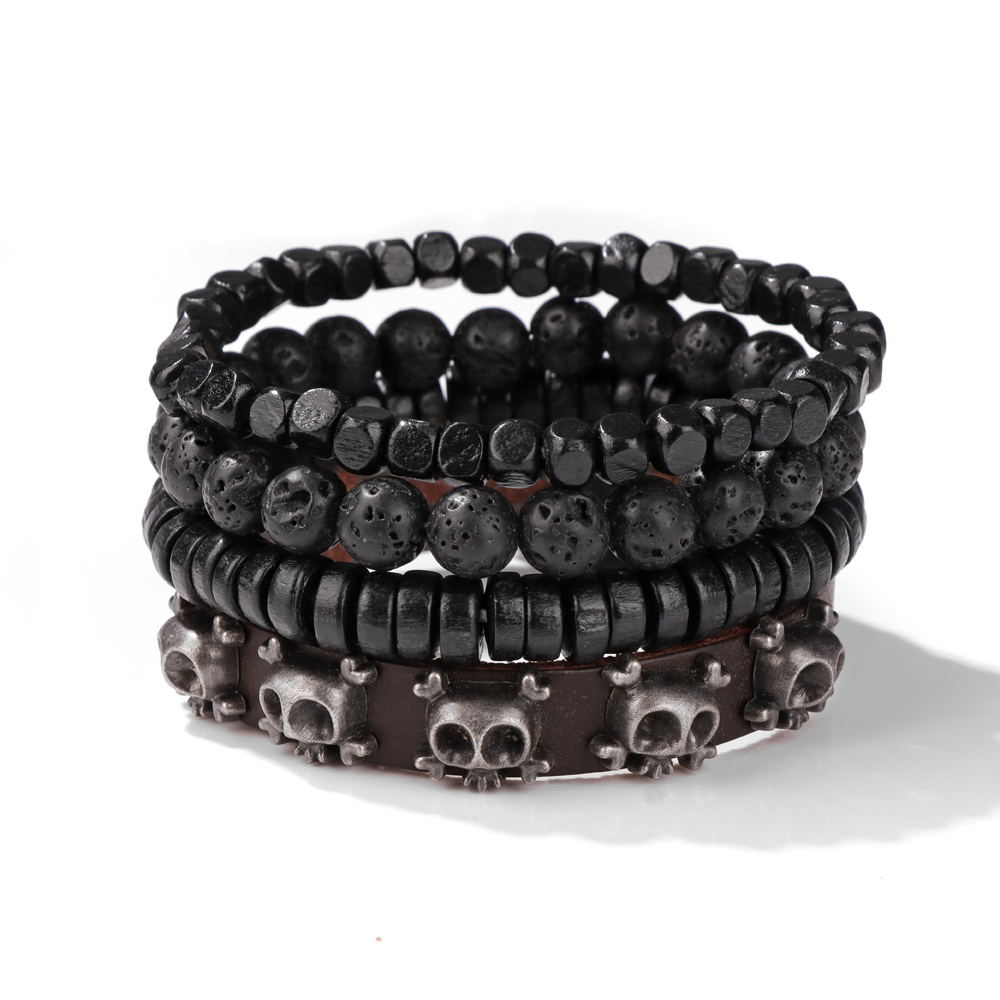 Pulsera de cuentas de madera multicapa para hombre, pulsera de cuerda de cuero marrón Vintage hecha a mano, pulseras nuevas étnicas, brazalete, de joyería 2024: Cobalto violeta