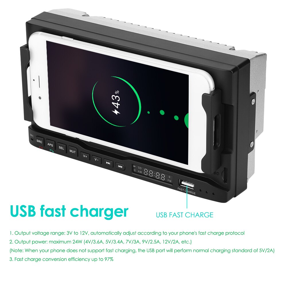 Double 2 DIN AM FM Car Radio Bluetooth MP3 Player + Phone Charging Holder 15W Wireless USB Fast Charger With Multiple protection