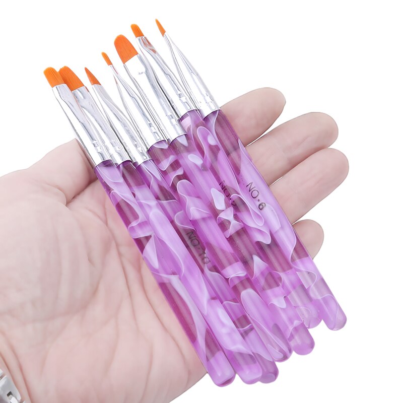 7 Stks/set Flat Uv Gel Acryl Nail Brush Set Nail Art Schilderen Paars Pen Builder Salon Tip Diy Nail gereedschap