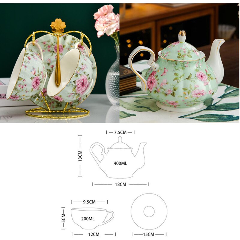 European Bone China Tea Set English Afternoon Tea Cup Set Teapot High-Grade Porcelain Coffee Pot 1 TeaPot 2 Cups and Saucers: 1Pot2CupsSaucers E