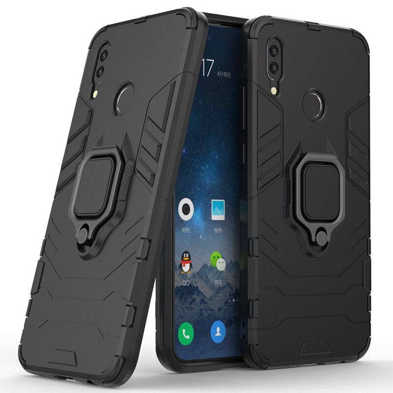 Voor huawei honor 10 lite case Armor Ring Magnetische Auto Hold Shockproof Soft Bumper Telefoon Cover Voor huawei honor 10 lite Case: Black