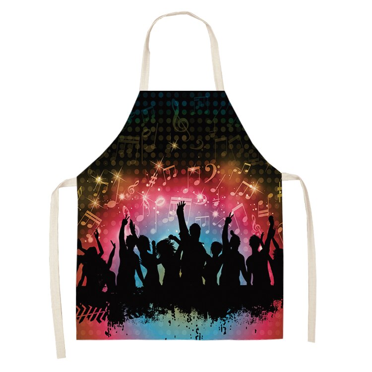 Music Note Kitchen Sleeveless Chef Aprons For Women Cotton Linen Bibs Household Cleaning Pinafore Home Cooking Apron 53*65cm: 2WQ-WQL0195-10
