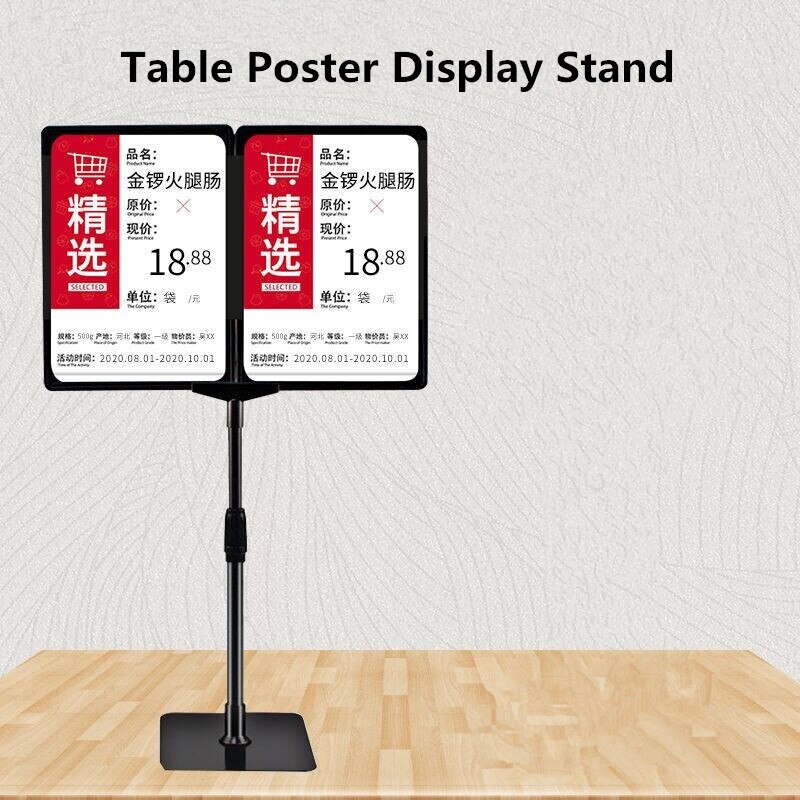 Soporte de Pedestal ajustable A4 para publicidad de carteles, soporte de Metal de aluminio, marco de soporte de exhibición de mostrador de tienda: Double Frames Black