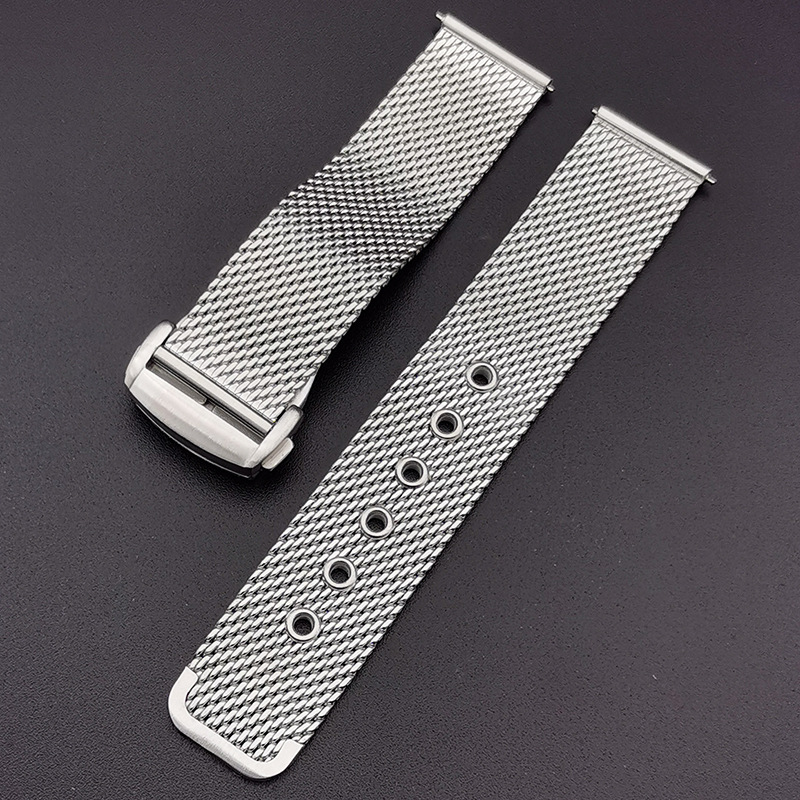 Bracelet de montre milanais en maille pour montre Omega Seamaster 007, métal haut de gamme en acier inoxydable avec fermoir pliant papillon 20mm 22mm: Argent jaune / 22mm