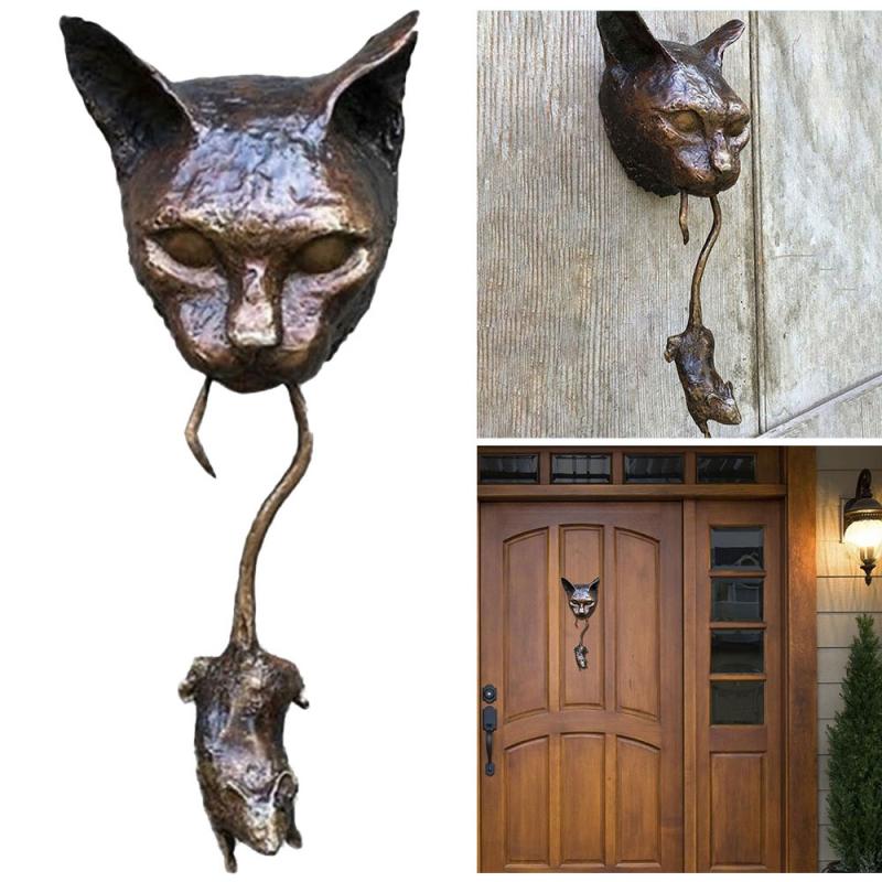 Tuin Tuin Decor Kat En Muis Deurklopper Of Muur Hars Ornament Roestig Bruin Gietijzeren: Default Title