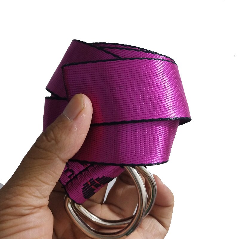 Gult bælte unisex lærred bælter bogstaver trykt d ring dobbelt spænde punk talje rem kvinder mænd teenager lang bred: Rødt af bælte / 110cm