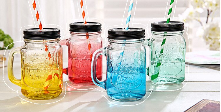 1 st mason burk med lock sugrör färg mugg kall dryck 17oz öl vatten glas flaska kaffemugg med handtag citron party favor bar