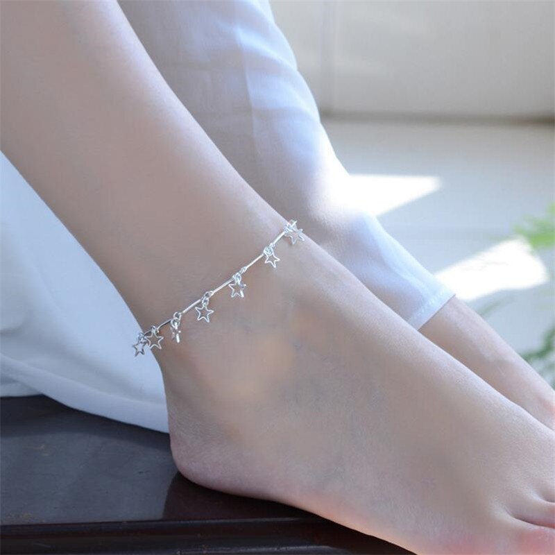 Bracciale a stella femminile caldo per gioielli da donna Charm Lady argento 925 cavigliere per accessori per ragazze Princess Anklet Bijou: anklet