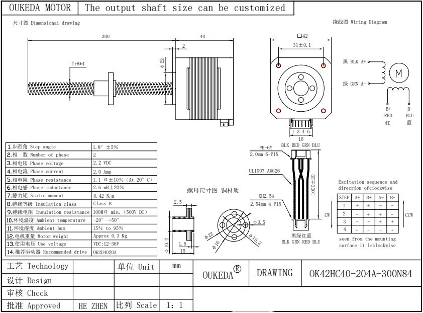 42 screw motor lead 4 screw length 300 NEMA17 linear screw motor