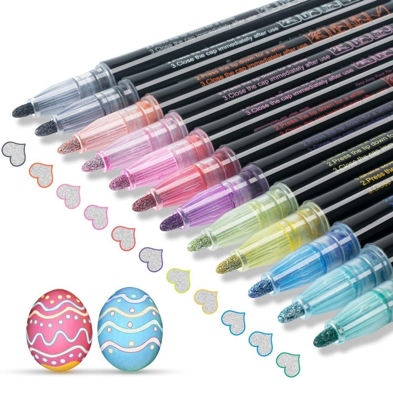 Rotuladores metalizados de doble línea para niños y adultos, 1/8/12 bolígrafos con pintura brillante, para dibujo de arte, firma, diario para colorear