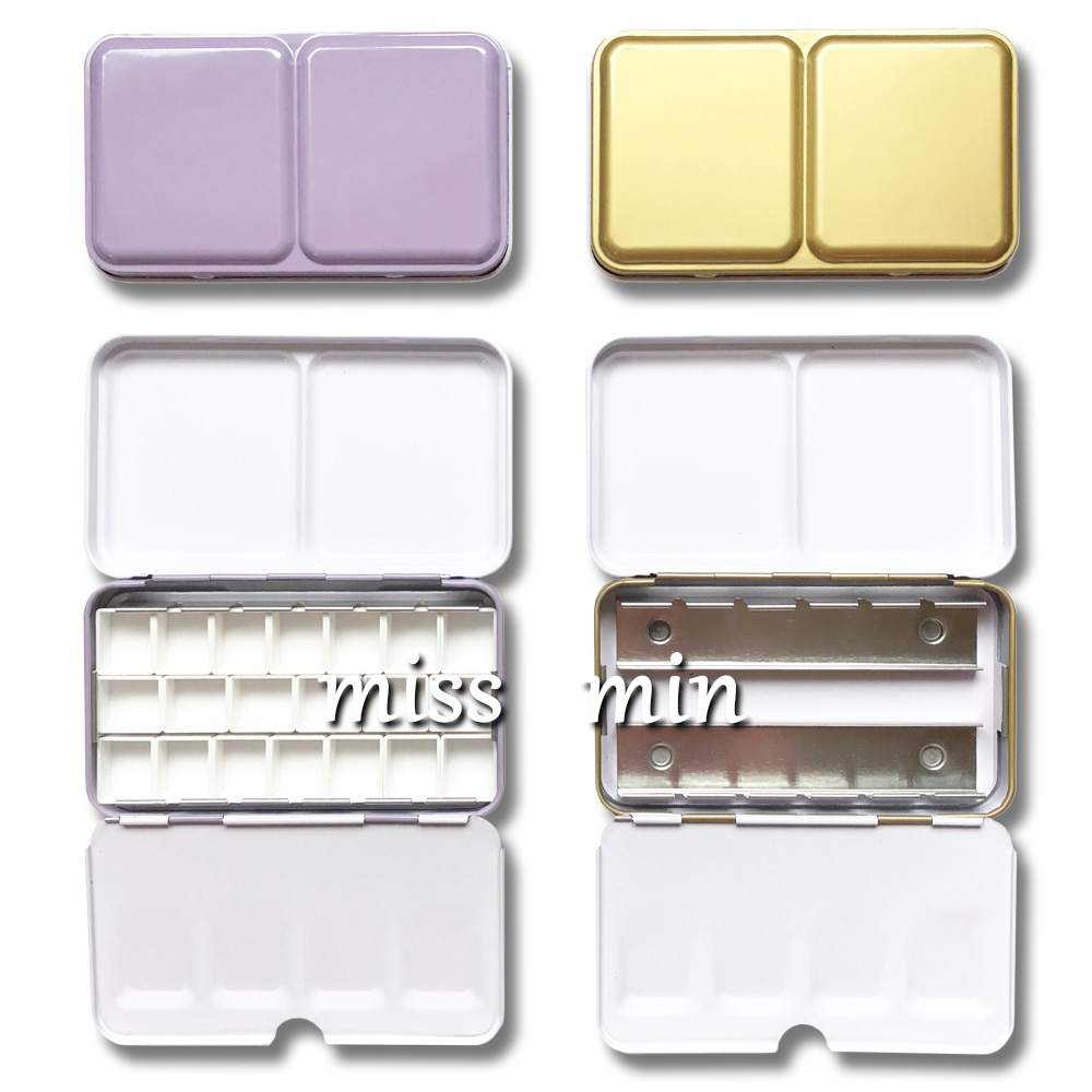 Slik serie tin boks 12 farve akvarel maling boks lille jern kasse lilla grå guld halv blok pigment opbevaringsboks