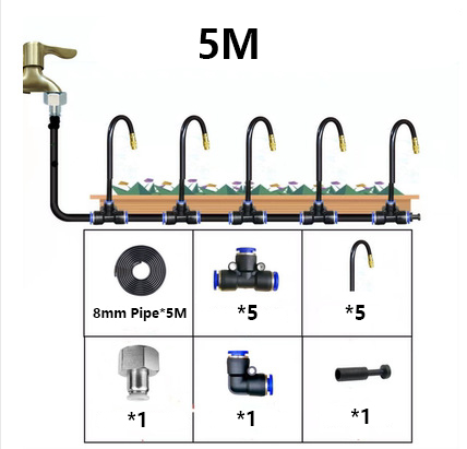 Sistema de enfriamiento de nebulización para Patio, Kit de pulverizador Universal de flexión libre, manguera de 8mm para riego de plantas de jardín, 5M-30M: Negro