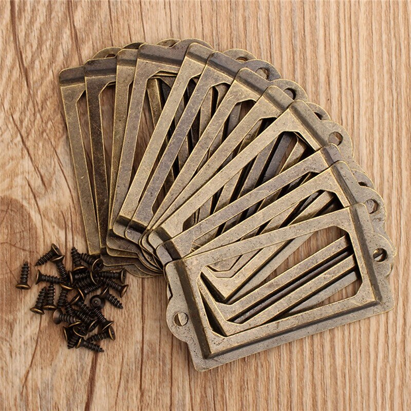 Metal Label Pull Frame Handle Antique Brass File Business Card Holder Photo Frame Home Decoration 12Pcs/Pack
