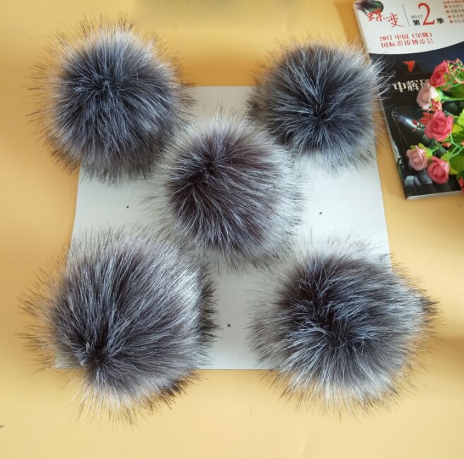 DIY Women Faux Raccoon Fur Pom Poms Ball for Knitting Beanie Hats Accessories Soft Hat Decoration with Buckle Hairball: Natural With Button