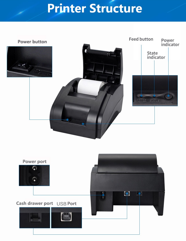 Impresora térmica de recibos Xprinter de 58mm HIQ, impresora de código de barras portátil USB y Bluetooth para Android IOS, impresora POS de billetes, máquina de facturas