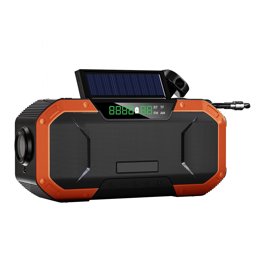 Radio solaire Portable bluetooth 5.0, haut-parleur, manivelle, AM/FM, récepteur RADIO météo multifonction avec lampe de poche, batterie d&#39;alimentation d&#39;urgence: Orange