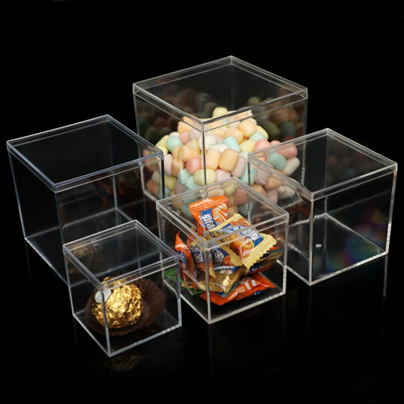 5-10cm Square Mini Plastic Box Candy Fruit Snack Storage Container Clear Acrylic Packaging Box With Cover Jewelry Organizer
