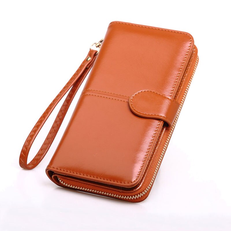 Grote Capaciteit Vrouwen Portefeuilles Pu Leer Vrouwelijke Portemonnees Lange Clutch Multifunctionele Rits Hasp Portemonnee Telefoon Portemonnee Kaarthouder: Brown