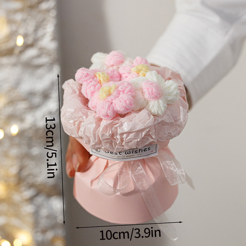 Ramo de margaritas de flores tejidas de ganchillo, del Día de la madre, flores artificiales, decoración del banquete de boda, decoración de ramo tejido DIY: Champán