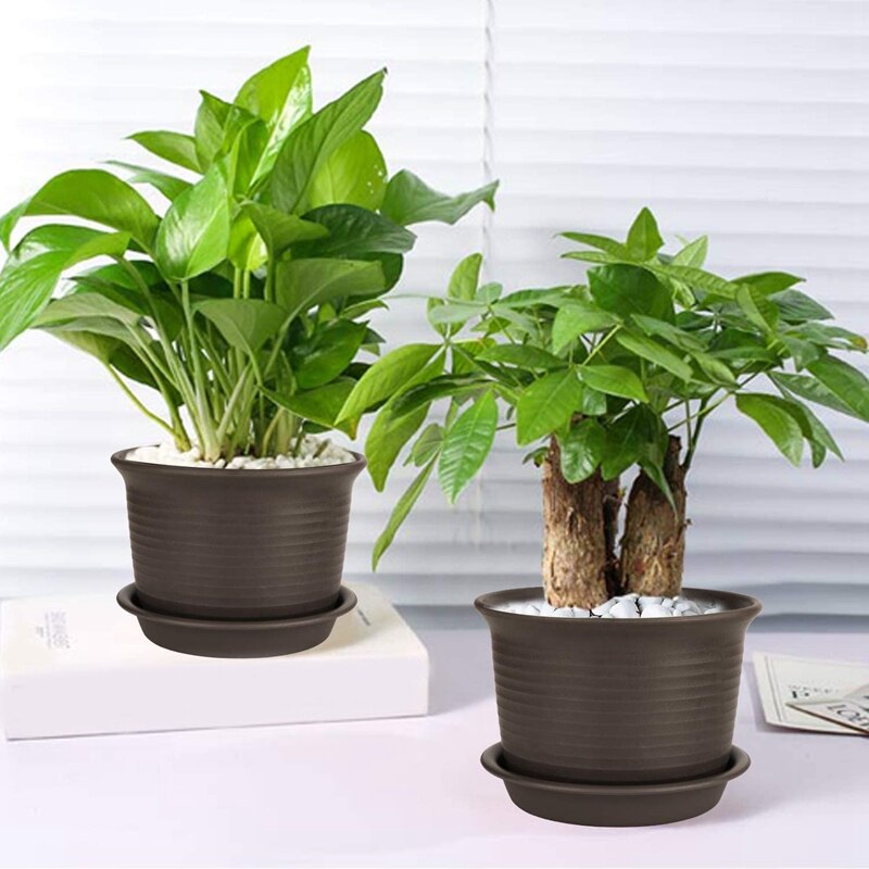 Plast blomsterpotter 8 stk potter med dreneringshull plantekasser med tallerkener for moderne planter, sukkulenter og frø barnehage