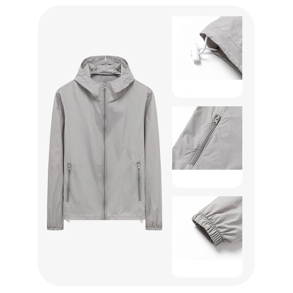 Men Waterproof Jacket Hooded Sport Coat Unisex Outwear Lightweight Windbreaker