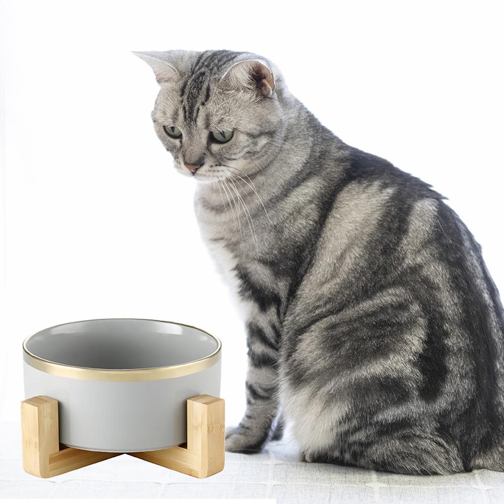 Bol pour chat surélevé en céramique avec support en bois, nourriture pour animaux domestiques, distributeur d'eau pour chats et chiens